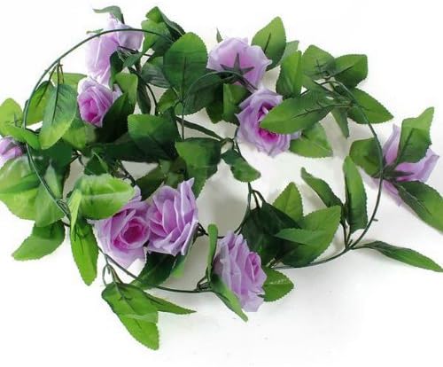MKPLY 2.5m Purple Artificial Silk Rose Fake Flower Ivy Champagne Leaf Garland Plants Home Wedding Decor