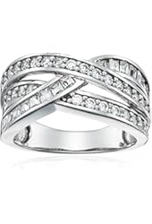 Platinum or Yellow-Gold Plated Sterling Silver Swarovski Zirconia Interlocking Cross-Over Ring