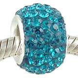 925 Silver Electric Blue Crystal PAVE European Charm Bead