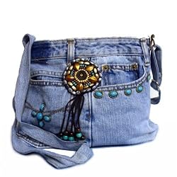 Denim Purse With Beads Crafted from Vintage Denim