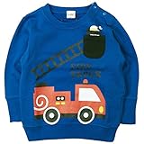《H28年冬物》 CHEEK ROOM(チイクルーム) 製品洗い加工済み30/10綿裏毛消防車トレーナー 90cm/BL NO.B-460364