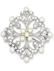 Sterling Silver Freshwater Pearl & CZ Pin 40mmx38mm
