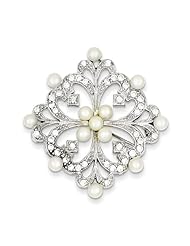 Sterling Silver Freshwater Pearl & CZ Pin