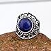Yazilind Vintage Antique Round Cut Blue Lapis Lazuli Retro Silver Plated Heart Hollow 6.5 8 9 Ring Women