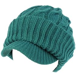 New Chunky Cable Knit Skull Newsboy Cabby Hat Cap Teal Medium Large