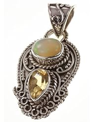 925 Sterling Silver FIRE ETHIOPIAN OPAL, CITRINE Pendant, 1.38", 4g
