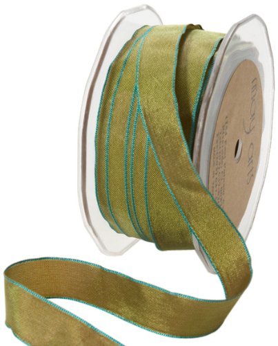 May Arts 5/8-Inch Wide Ribbon, Olive and Turquoise Iridescent