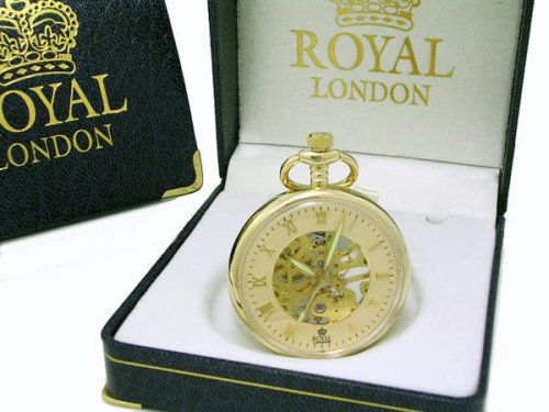 手巻き式スケルトン懐中時計 ROYAL LONDON ゴールド