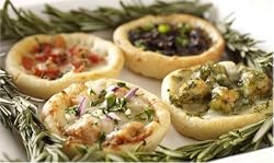 The Perfect Bite Co  Pizza Pack- 24 Glazed Garlic, Eggplant And Fontina Cheese, 12 Sun-dried Tomato/Goat Cheese, 12 Shrimp/Basil Tray (Pack of 4)