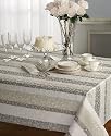Lenox Opal Innocence Stripe 60 by 120-Inch Oblong / Rectangle Tablecloth, Platinum