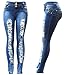 Juniors Womens High Waist Stretch Blue Denim Distressed Jeans Ripped Pants K273