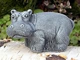 Steinfigur Tierfigur Nilpferd Hippo klein schiefergrau