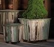 Set of 2 Rustic Green and White Painted Nested Wooden Planters