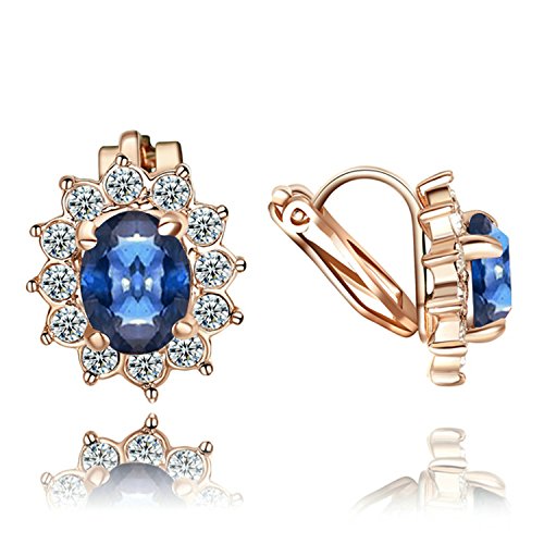Yoursfs Trendy Sunflower Oval Spphire Clip on Stud Earrings for Women Tiny Cubic Zirconia Cut