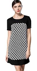 Sexy Knee Length Round Neck Polyester Plaid Print  Dress