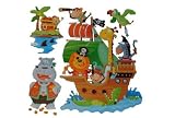 Produkt-Bild: 4 tlg. Set 3-D ! Wandtattoo / Fensterbild Pirat Piraten selbstklebend Tattoo Zimmer Kinderzimmer Kinder Kind Baby Deko Dekoration Bilder Tier Tiere Schatztruhe Junge Fenstersticker Wandsticker Sticker wiederverwendbar