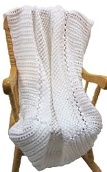Handmade Christening Baby Blanket - 100% Hand-crocheted with Satin White Ribbon