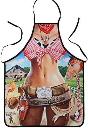Zheli Anime Cartoon Funny Creative Cooking Apron Wear Chef Kitchen Bib Aprons, Sexy Cowgirl
