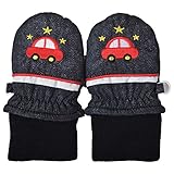 ベビーサイズ ミトン手袋 スノー手袋 防寒 雪用手袋 くるま刺繍 j-280001 1～2才用 ブラック