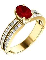 14K Yellow Gold 7.00x5.00mm Oval Cut Ruby and Diamond Ring -- LIFETIME WARRANTY