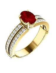 18K Yellow Gold 7.00x5.00mm Oval Cut Ruby and Diamond Ring -- LIFETIME WARRANTY