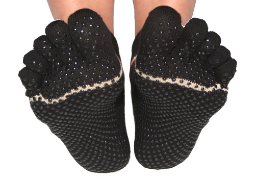 ToeSox Yoga / Pilates Organic Cotton Toe Socks (Small, Black)