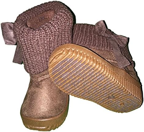 Knit Sweater Cuff with Bow Faux Fur Lined Fashion Boots for Toddler Girls (US Toddler 5M, Brown)