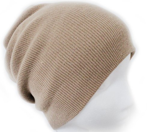 Ribbed Beanie Hat Slouch Style Skull Cap Ski Hat Sand/Beige