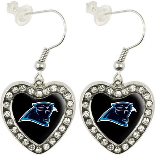 NFL Carolina Panthers Crystal Heart Earrings with Team Logo