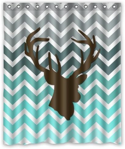 Personalized Turquoise Chevron Deer head designed Funky, bright 60" x 72" Polyester Fabric Waterproof Shower Curtains