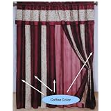 A Pair of Faux Silk Chocolate Brown Beige Embroidery Valance Window Curtains Drapes Panels... by 