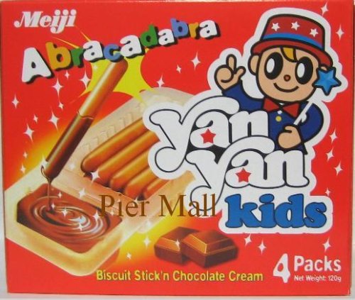 Meiji - Yan Yan Kids - Abracadabra Biscuit Stick (Chocolate) - 4 Packets (4.23 Oz) by Meiji
