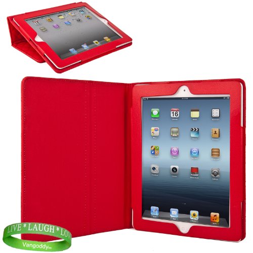 Red Padded iPad Skin Cover Case Stand with Screen Flap and Sleep Function for all Models of The New Apple iPad ( 3rd Generation, wifi , + AT&T 4G , 16 GB , 32GB , 64 GB, MC707LL/A , MD328LL/A , MC705LL/A , MC706LL/A , MD329LL/A , MD368LL/A , MC756LL/A , MC744LL/A ect.. ) + Live * Laugh * Love Vangoddy Trademarked Wrist Band!!!