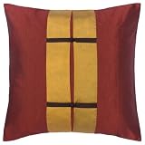 EXP Decorative Handmade Burgundy Red & Goldenrod Thai Silk Cushion Cover / Pillow Sham