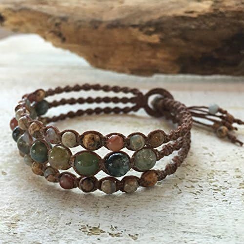 Olive Green Jasper Macrame Triple Wrap Bracelet