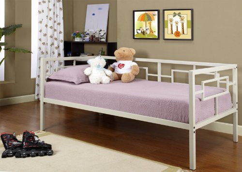 Cream White Metal Twin Size Miami Day Bed (Daybed) Frame With Metal Slats