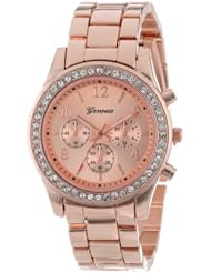 Pre Fitted Geneva Rose Gold Classic Chronograph Look CZ Bling Crawford Boyfriend Watch Style 9073 Extra Small Size 4