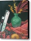 IMAGE OF Two Books with Green Vase Canvas Print / Canvas Art - Artist ALEKSANDRA BUHA
