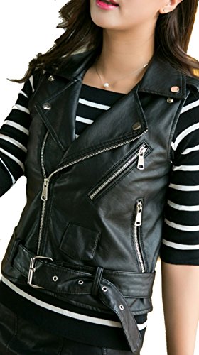 秋冬物 レディース レザー ベスト ライダース ジッパー ジャケット ブラック スリム カジュアル アウター 羽織 ブルゾン オリジナルアクセサリー付属 EVM0319