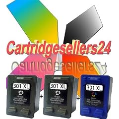 Cartridgesellers24� 3er Set HP Druckerpatronen (Refill) 2 x HP 301 XL Black 21ml (CH563EE) + 1 x HP 301 XL Color 20ml (CH564EE) f�r Hewlett Packard DESKJET 1000 / 1050 / 1055 / 2050 / 3000 / 3050