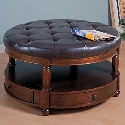 Black Vinyl Occassional Coffee Table Storage Ottoman with storage drawers