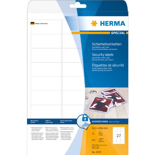 Herma Sicherheitsetiketten A4 4233 63,5x29,6 mm extrem stark haftend Folie matt 675 St&uuml;ck  Preisvergleich