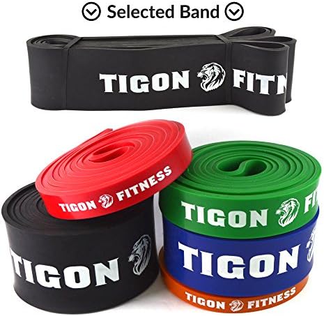 Pull up Band from Tigon Fitness. perfect Assisted Chin ups, Dips, Resistance workout &amp; Crossfit exercises. Full Body Training at your Home Gym, Portable with our Case, Improve your Core Strength Today!! (#5 [41'' * 2.5'' * 0.177''] Black 65-175 lbs)