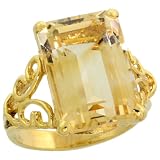 10k Gold Large Rectangular Center Stone Ring, w  8.00 Carats (14x10mm) Emerald Cut Citrine Stone, 9...