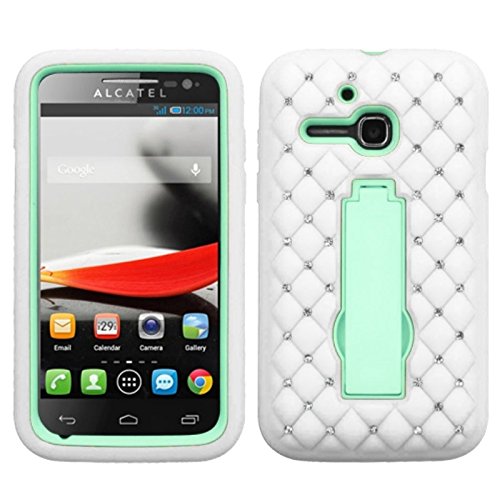 MyBat ASMYNA Alcatel 5020T One Touch Evolve Symbiosis Stand Protector Cover with Diamonds - Retail Packaging - Blue/White