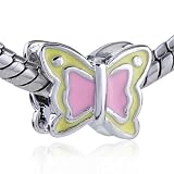 Pugster Pandora Style Bead Pink Butterfly Charm Bead Fits Pandora Bracelet