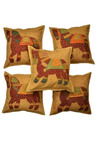 Imagen principal de Cojín de algodón Cubre con el caballo Patch & Embroidery Jogi Work Size 16 x 16 pulgadas Juego de 5 piezas