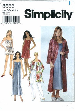 Simplicity 8666 Sewing Pattern Misses Slip Nightgown Camisole Robe Pajamas Size 6 - 16 Bust 30 1/2 - 38