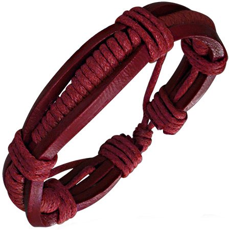 Red Leather Bracelet, Adjustable Sizing, for Men and Women