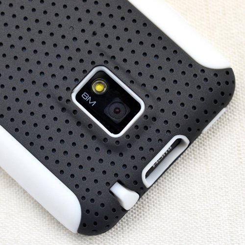 MINITURTLE, 2 in 1 Dual Layer Mesh Hybrid Hard Phone Case Cover and Clear Screen Protector Film for Android Smartphone TMobile G2x / LG Optimus 2x P 990 P 999 (Gray / White)